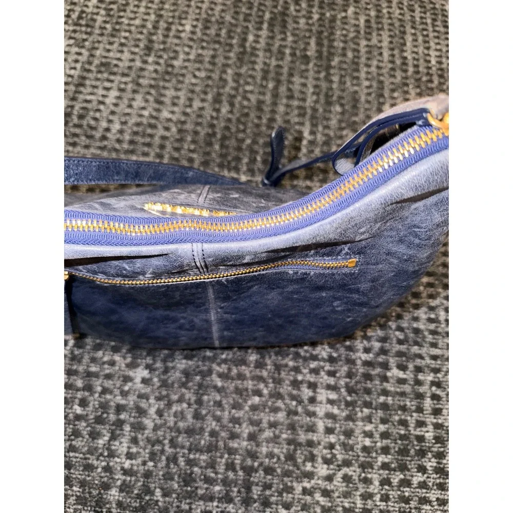Vera Bradley leather Hobo Shoulder‎ Bag Navy Blue Gold Tone Hardware